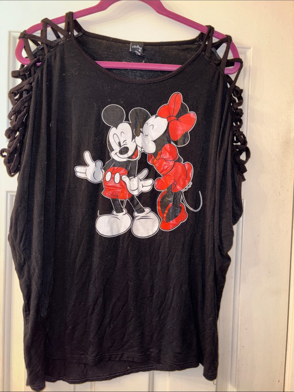 Sullen People Black Mickey & Minnie Graphic Cold-Shoulder Top M EUC